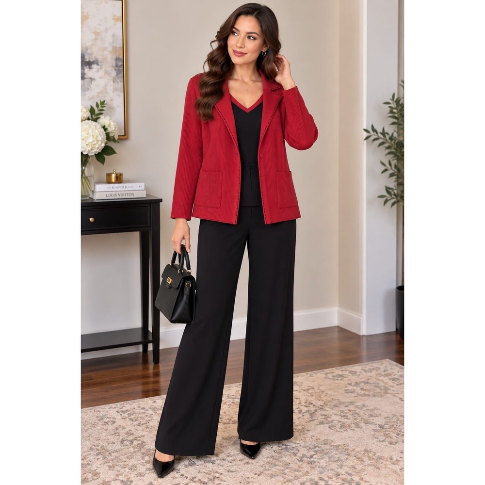Vtg Villager liz caliborne Red Cardigan & Navy Tank Sweater Set PXL Twin Set